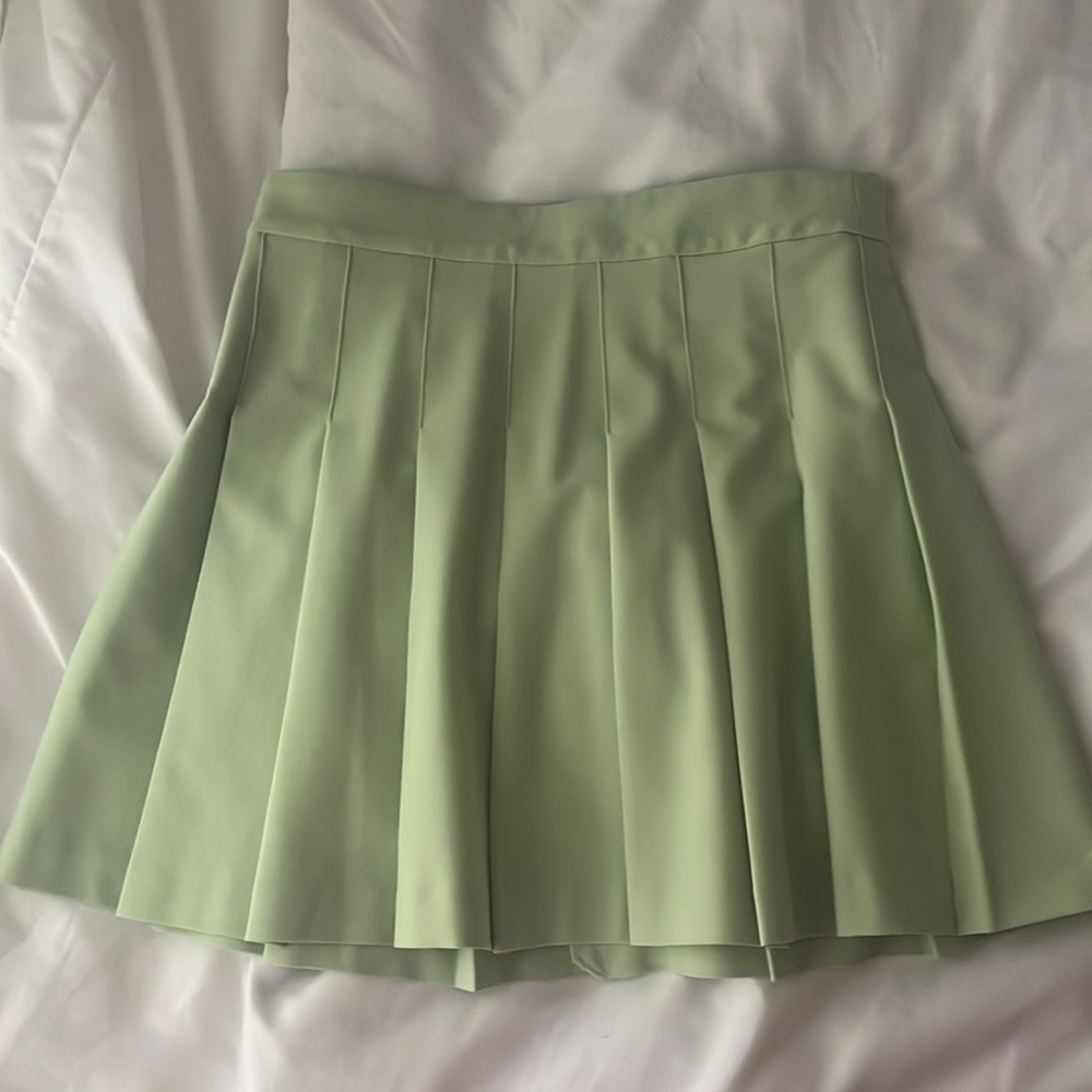 light green high waisted pleated skirt from aritzia